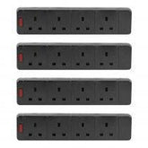 4x Pro Elec 4-Gang-Steckdose mit Neonanzeige 13A Schwarz